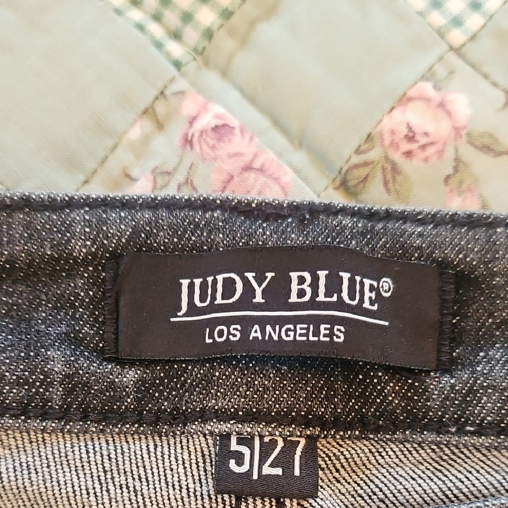 Judy Blue -Five Button Fly Skinny Fit -Black Distressed Jeans  - Size 5/27 - Picture 7 of 11
